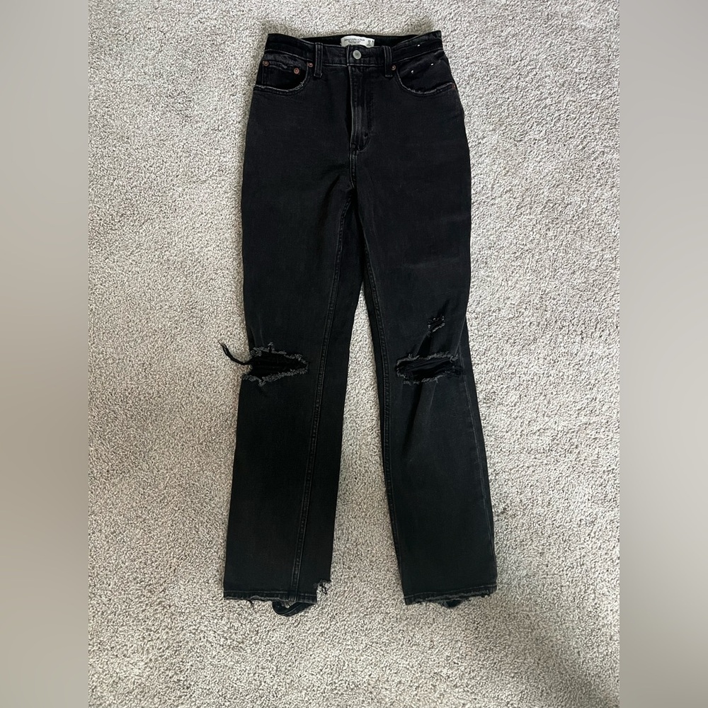 Abercrombie & Fitch Black Ripped Straight Leg Jeans
